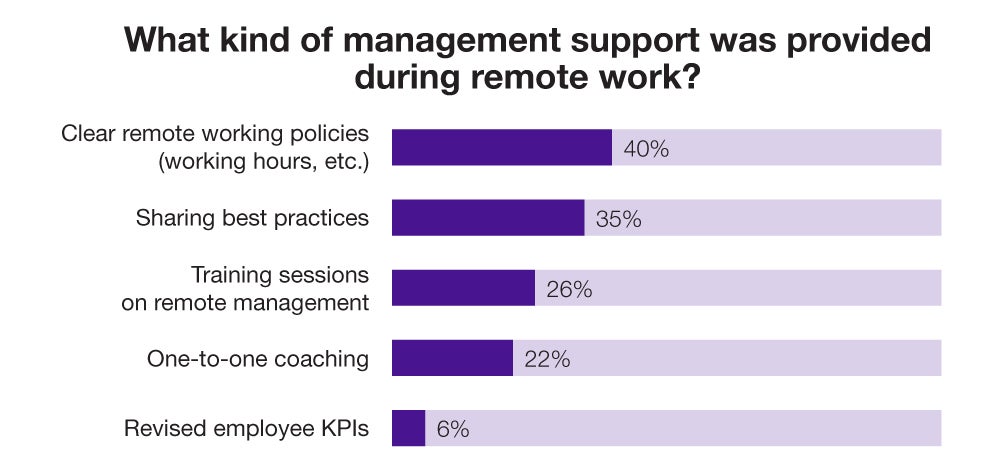 What kind of management support was provided during remote work?
